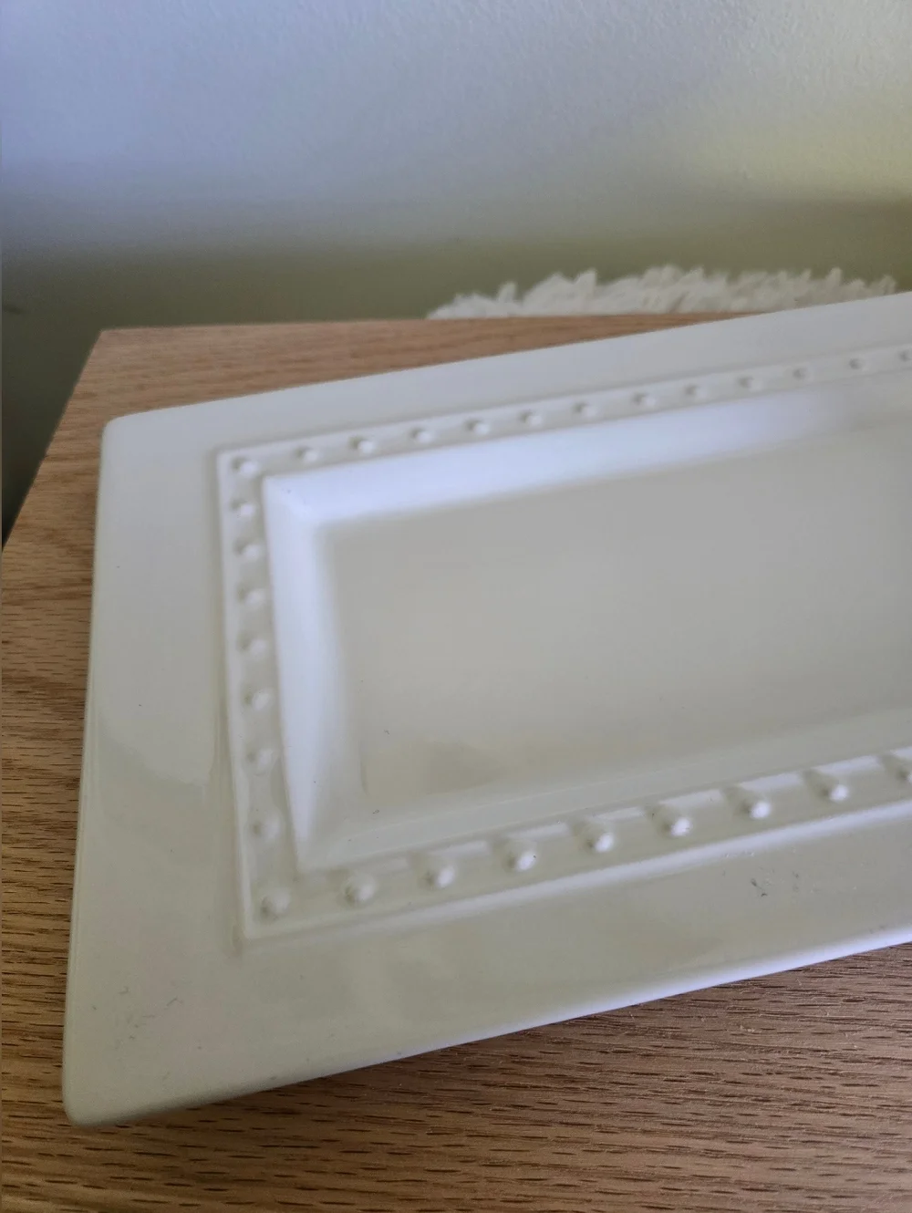 Nora Fleming White Ceramic Rectangular Vanity Tray with Beaded Border (Retired)